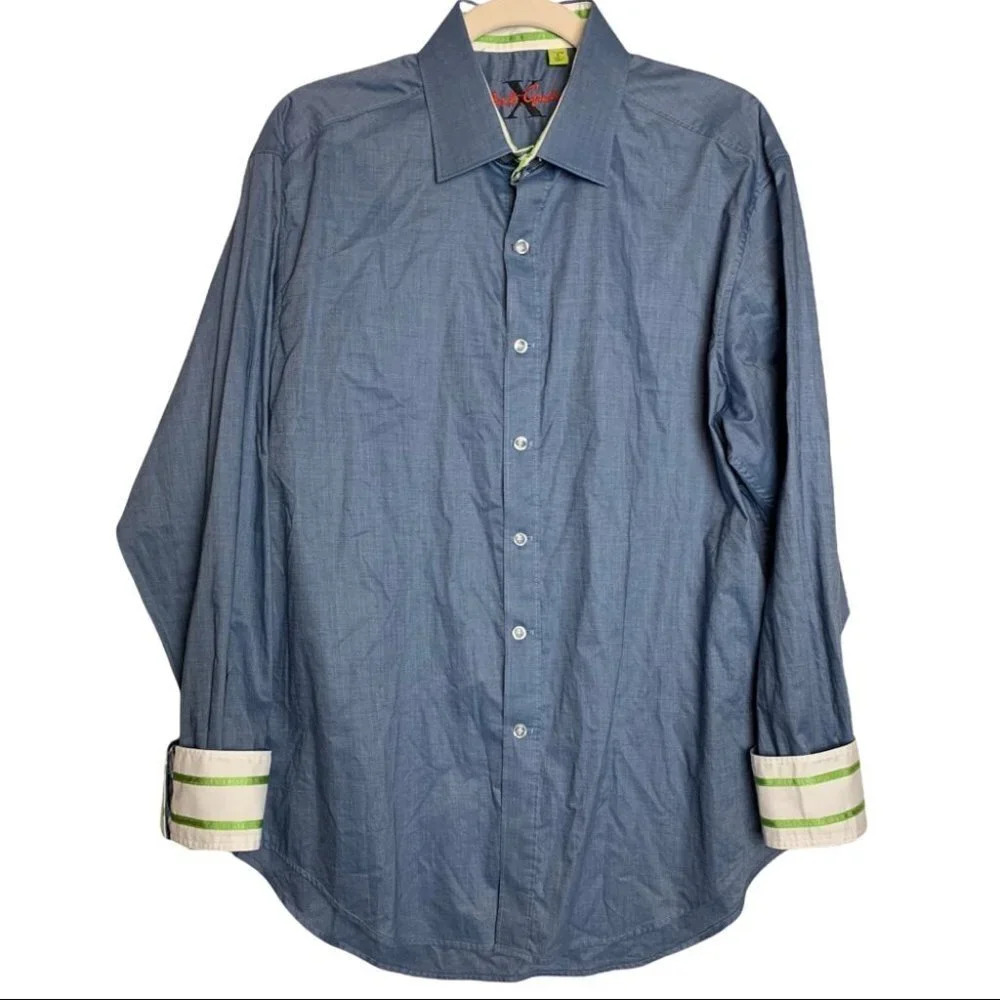 Robert Graham Classic Fit  Blue Button Front & Contrast Cuff Shirt Size Large